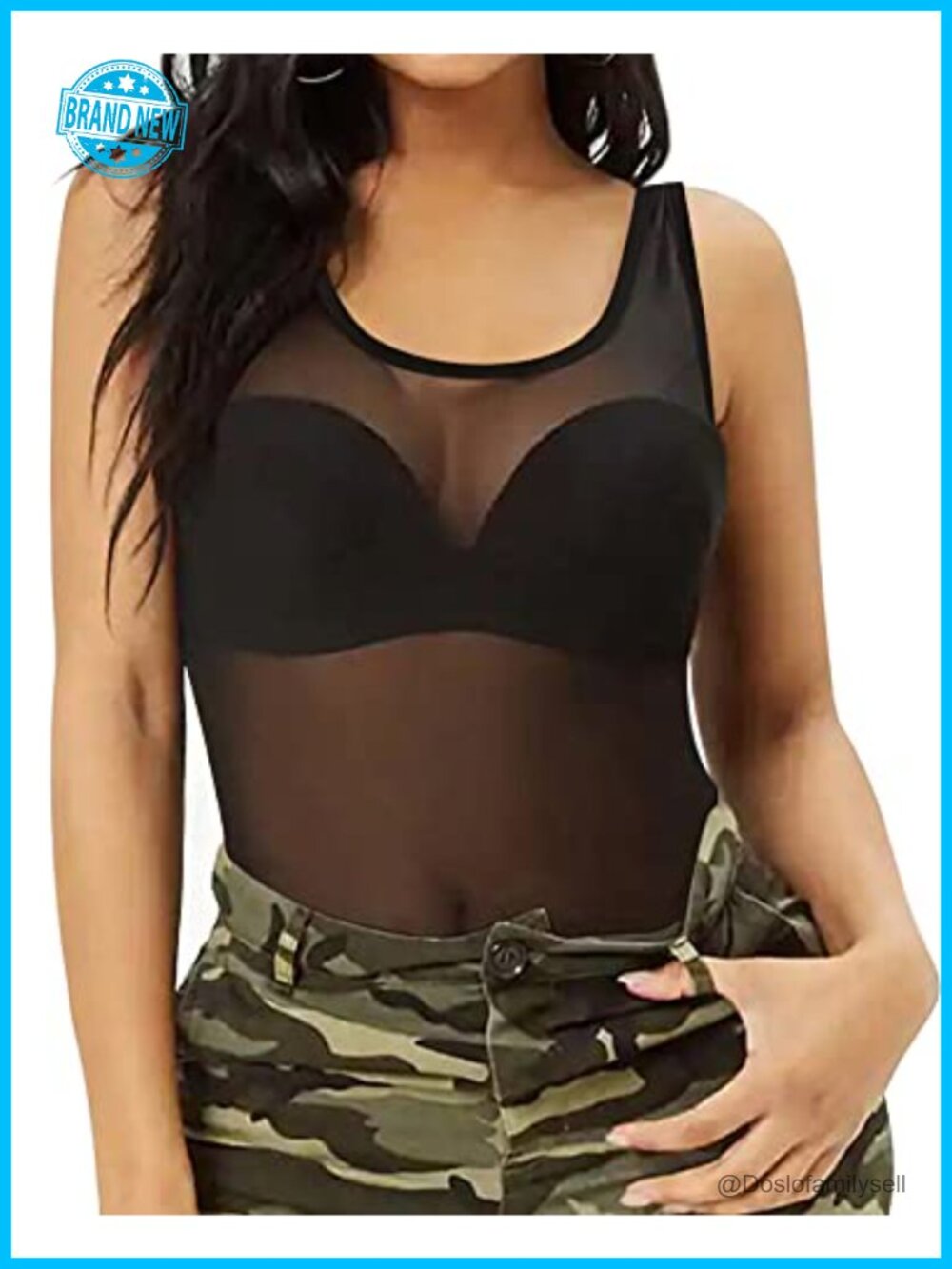 Sheer Mesh Tank Top Scoop Neck Sleeveless Sexy See Through Blouse